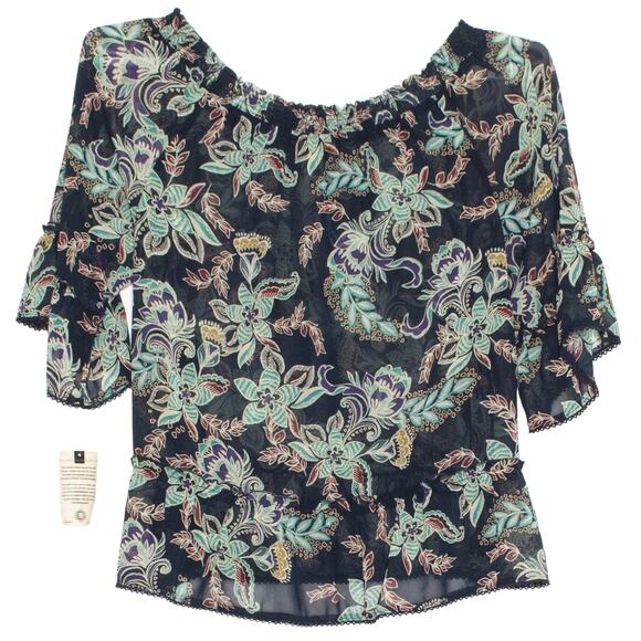 NWT Democracy Top Off Shoulder Floral Sheer Boho Fairy Whimsigoth Retro Size 1X - Picture 2 of 7